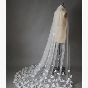 Elegant Ivory Floral Cathedral length Veil